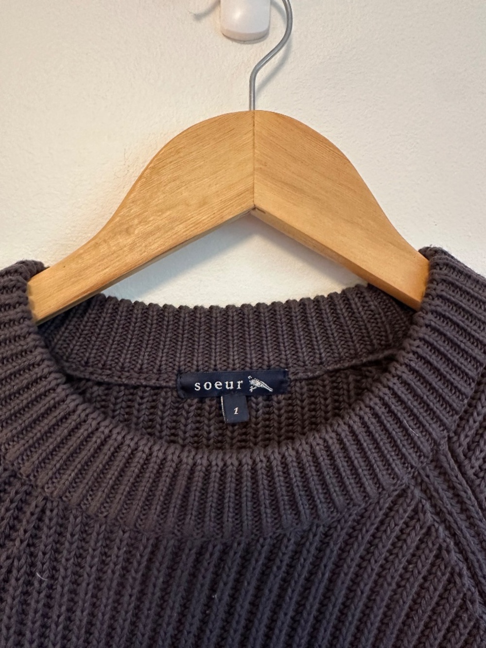 Soeur Arco Chunky Knit Asymmetrical Cotton Sweater in Charcoal | Size 1 (Small) - Picture 3 of 7